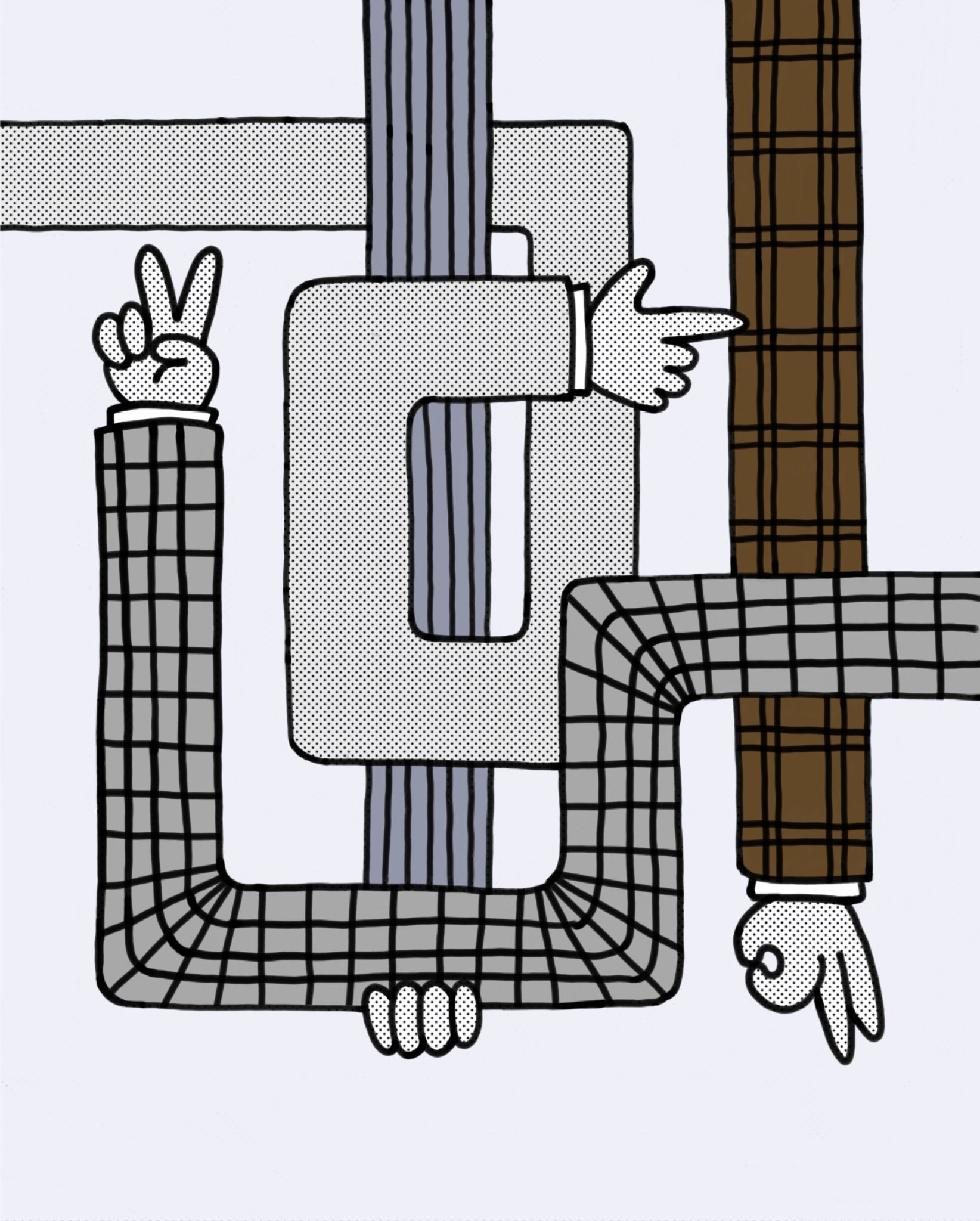 comichafte Illustration verschlungener Hände