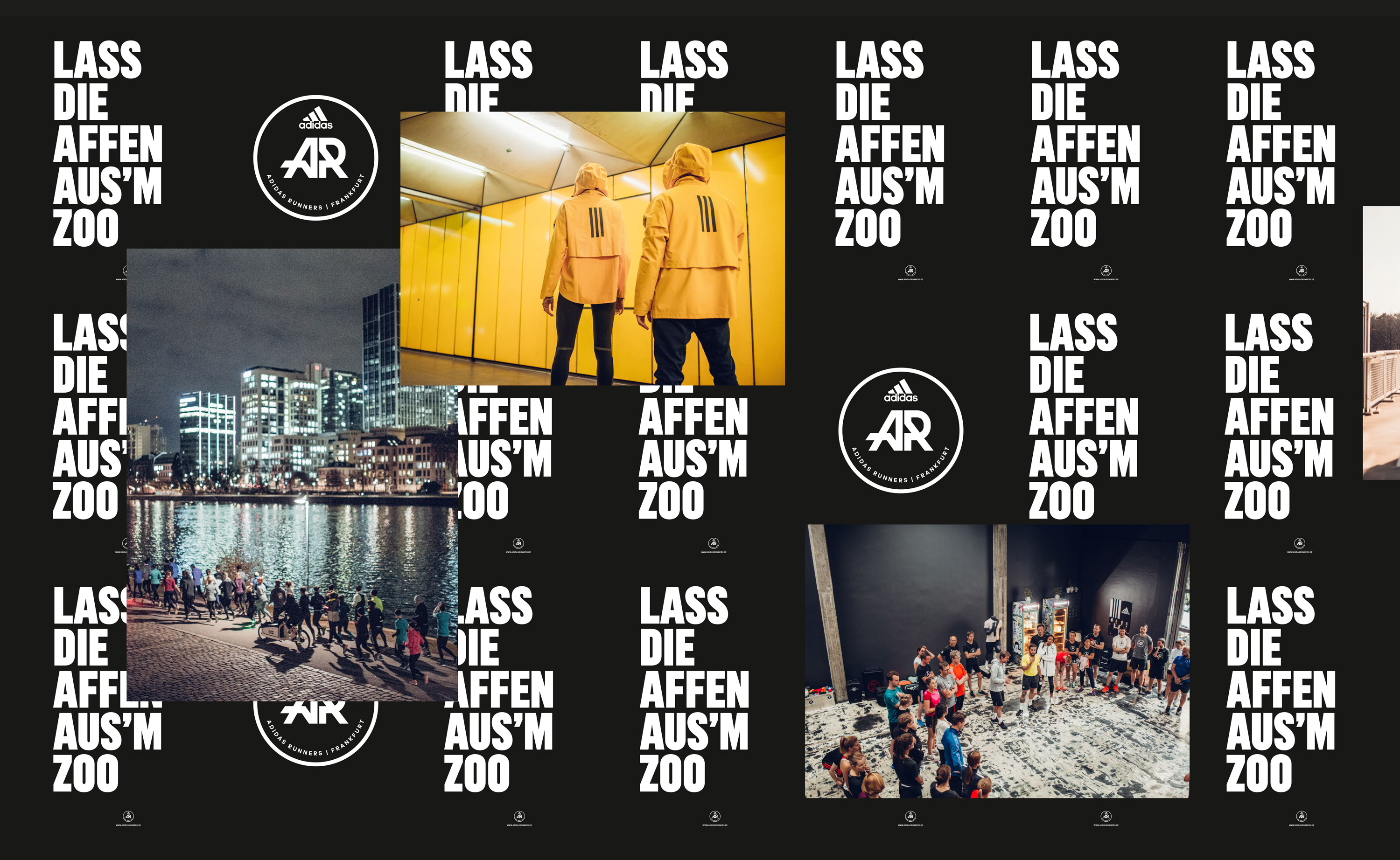 Design der Plakatwand für die adidas Runners Frankfurt mit plakativer Typografie und Bildern
