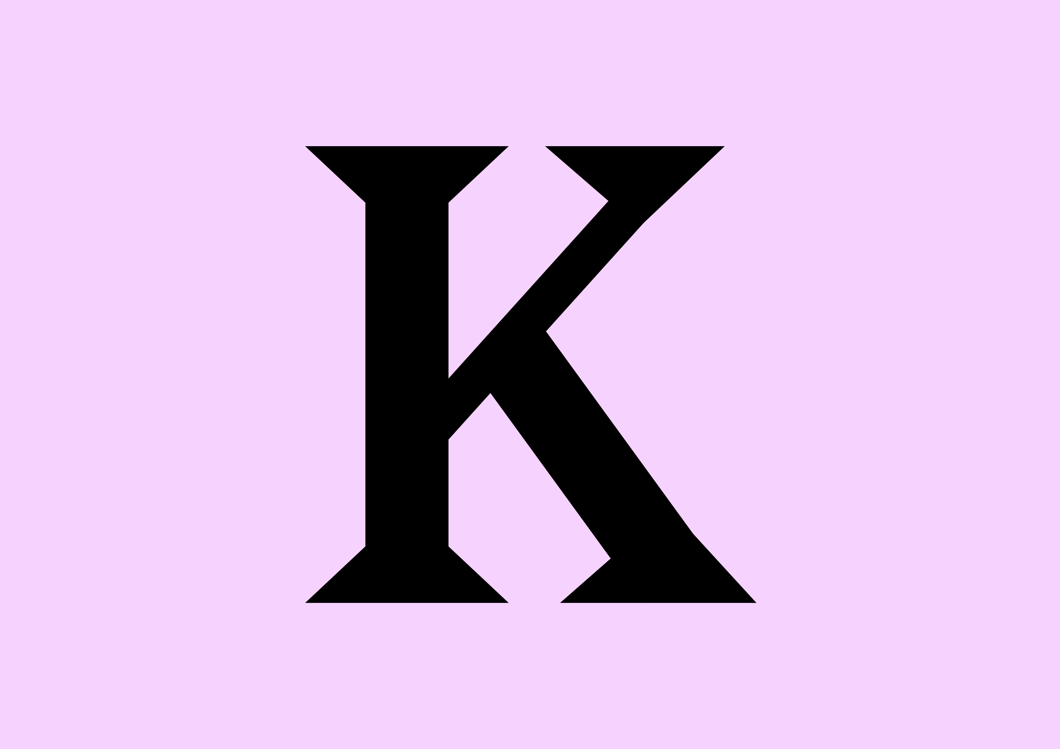 Ein großes, schwarzes K auf pastelpinken Hintergrund, ein Auszug aus der Schrift "Acute"